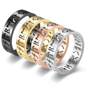 2023 New Stainless Steel Hollow Out Ring for Men Women Fashion Hollow Rune Design Finger Anillo Antiestres Anxiety Rings
