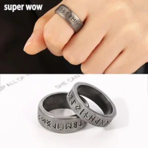 Vintage Double Letter Rune Words Ring Odin Norse Viking Amulet Geometric Shaped Retro Ethnic Totem Rings Jewelry Gift For Men